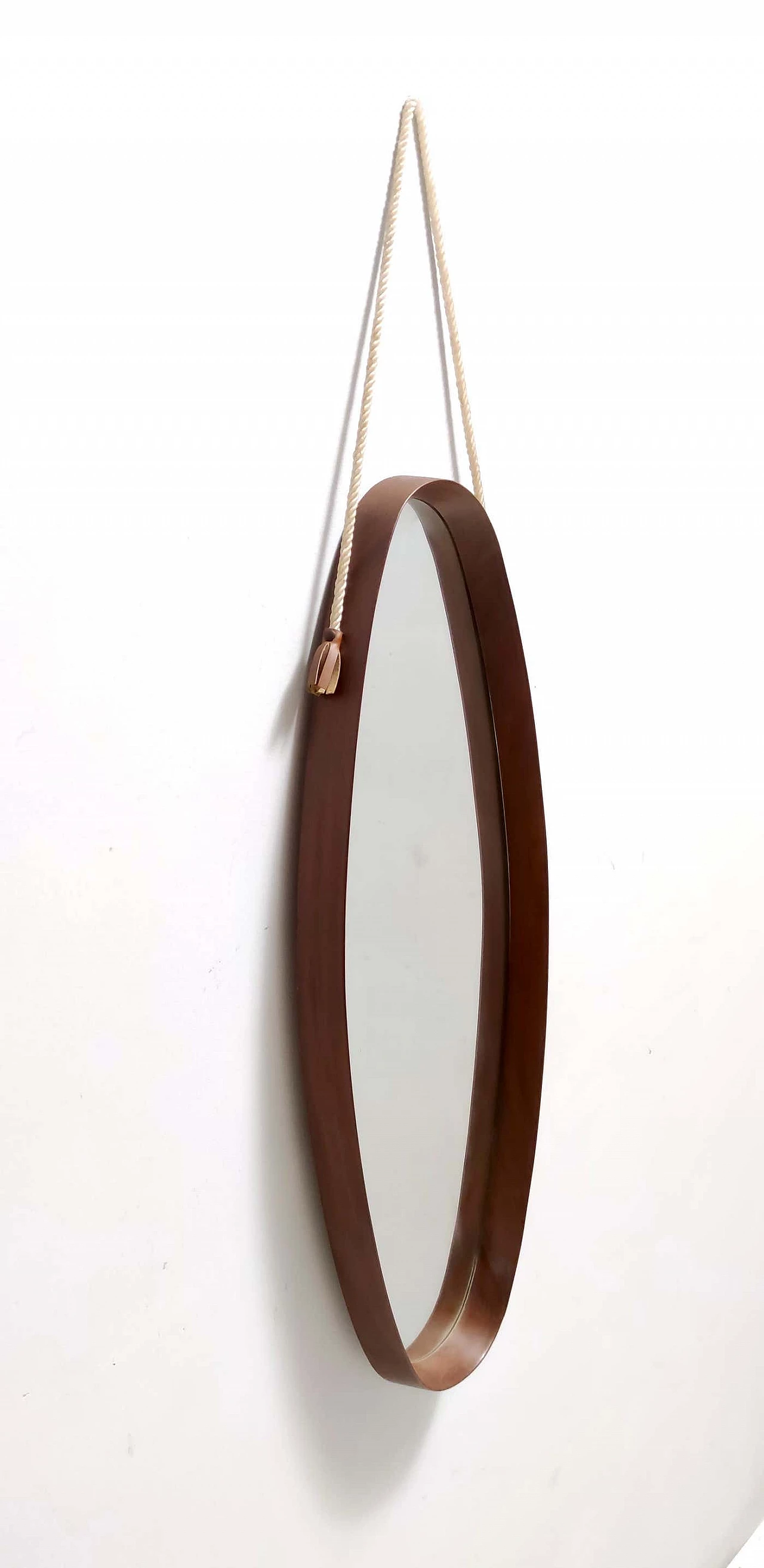 Specchio da parete ovale con cornice in faggio ebanizzato e corda in nylon, anni '50 9