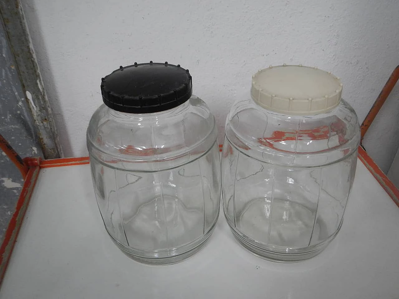 Pair of glass and plastic store jars by SAV Italia, 1970s 1