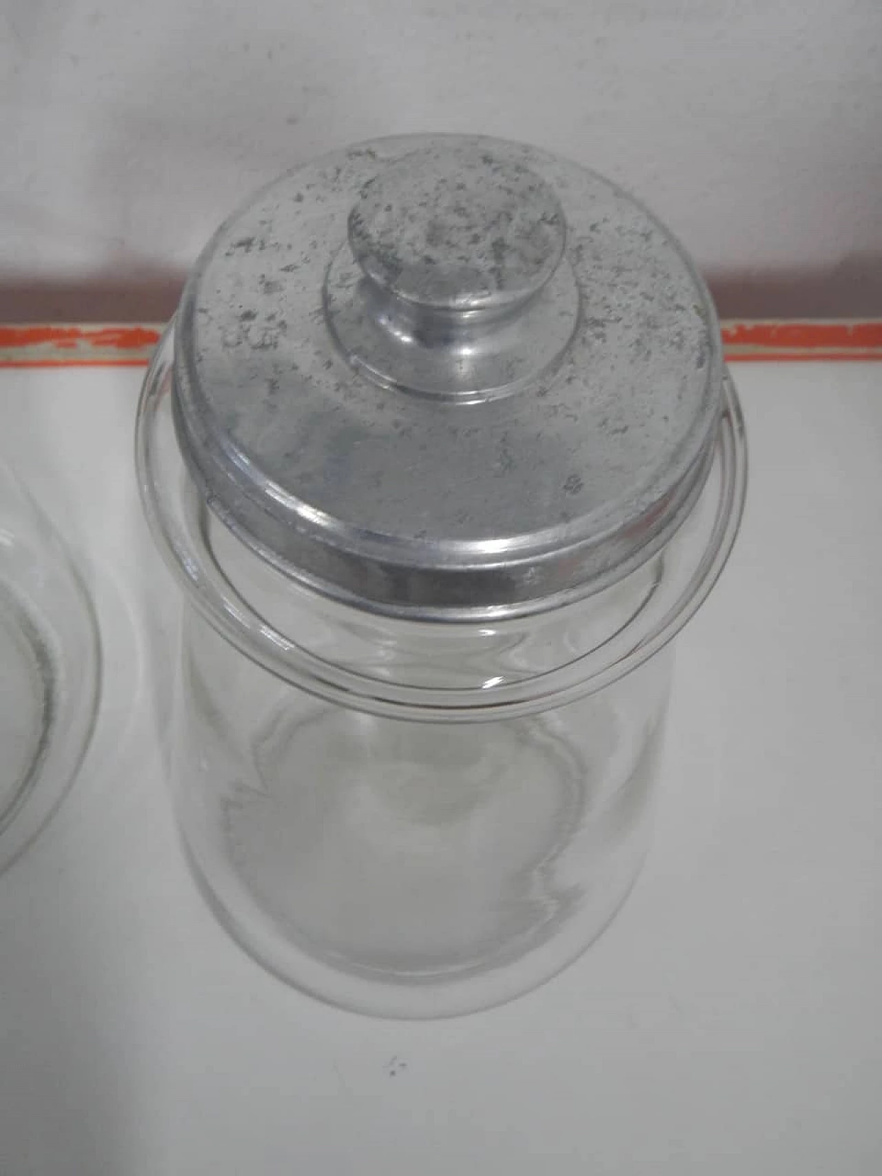 Pair of glass candy jars with aluminium lids, 1970s 7
