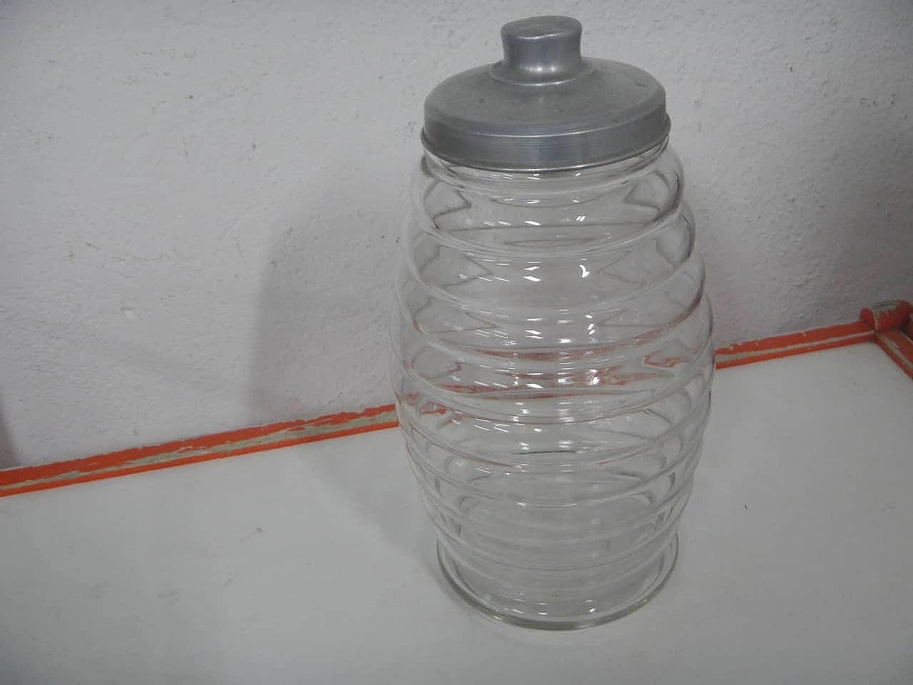 Glass shop vase with aluminium lid, 1970s 1