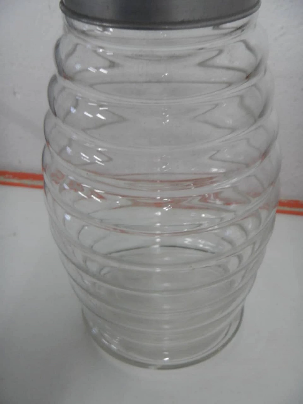 Glass shop vase with aluminium lid, 1970s 2