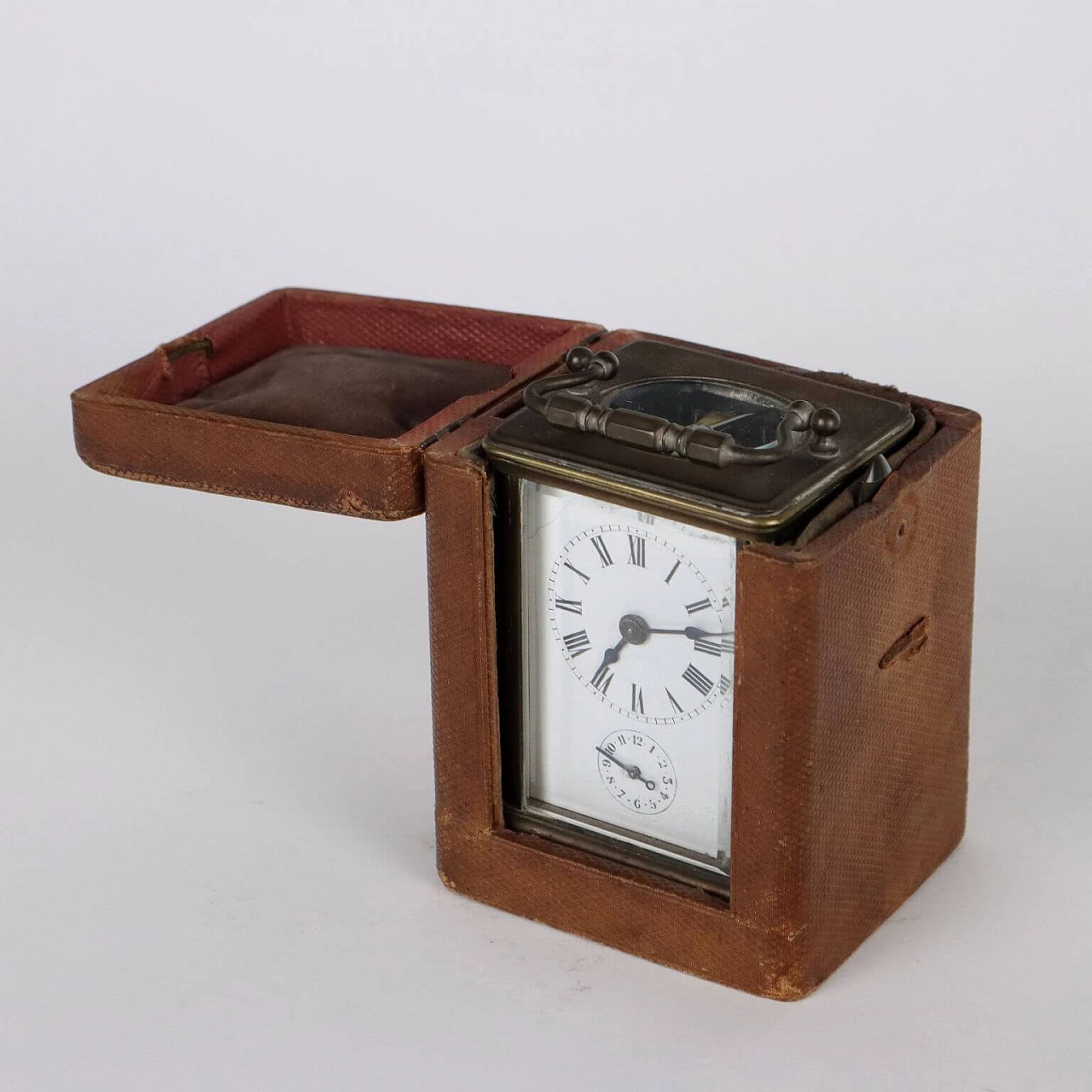 Bronze travel clock with case, late 19th century 3