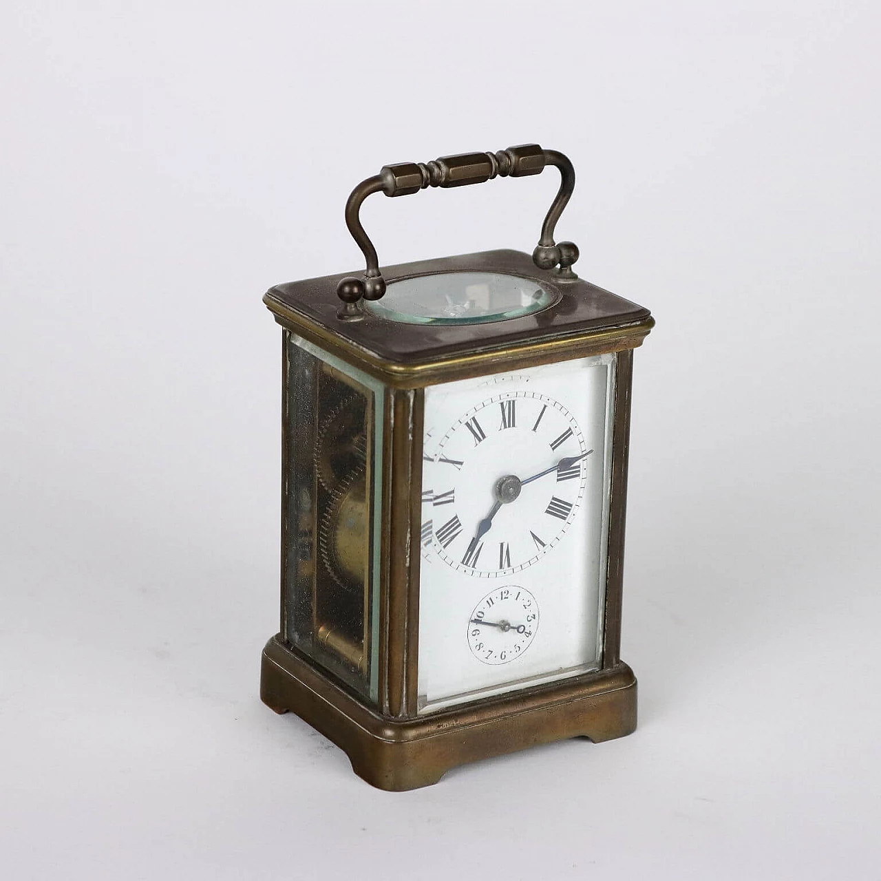 Bronze travel clock with case, late 19th century 4