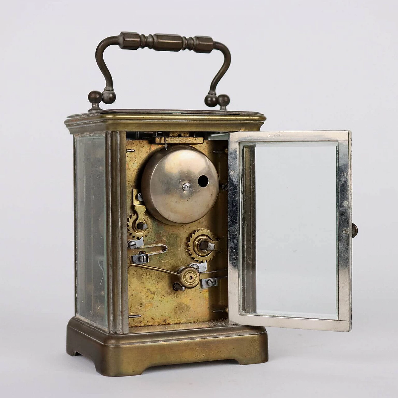 Bronze travel clock with case, late 19th century 7