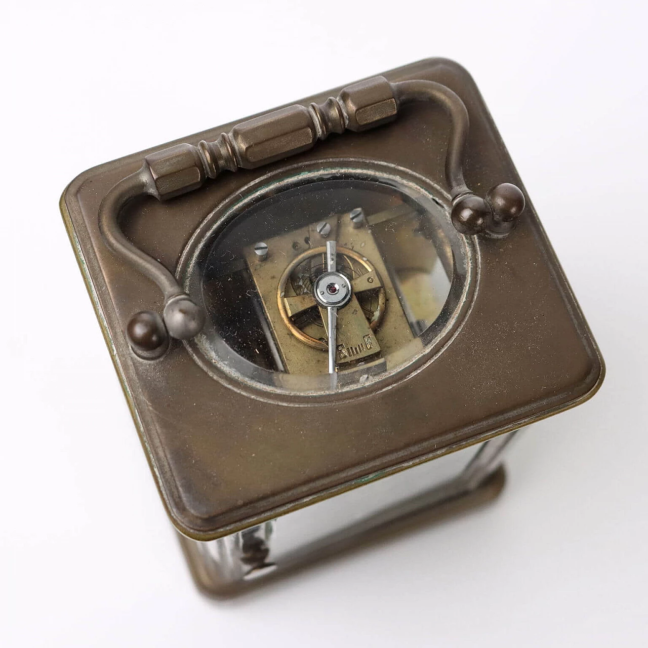 Bronze travel clock with case, late 19th century 9