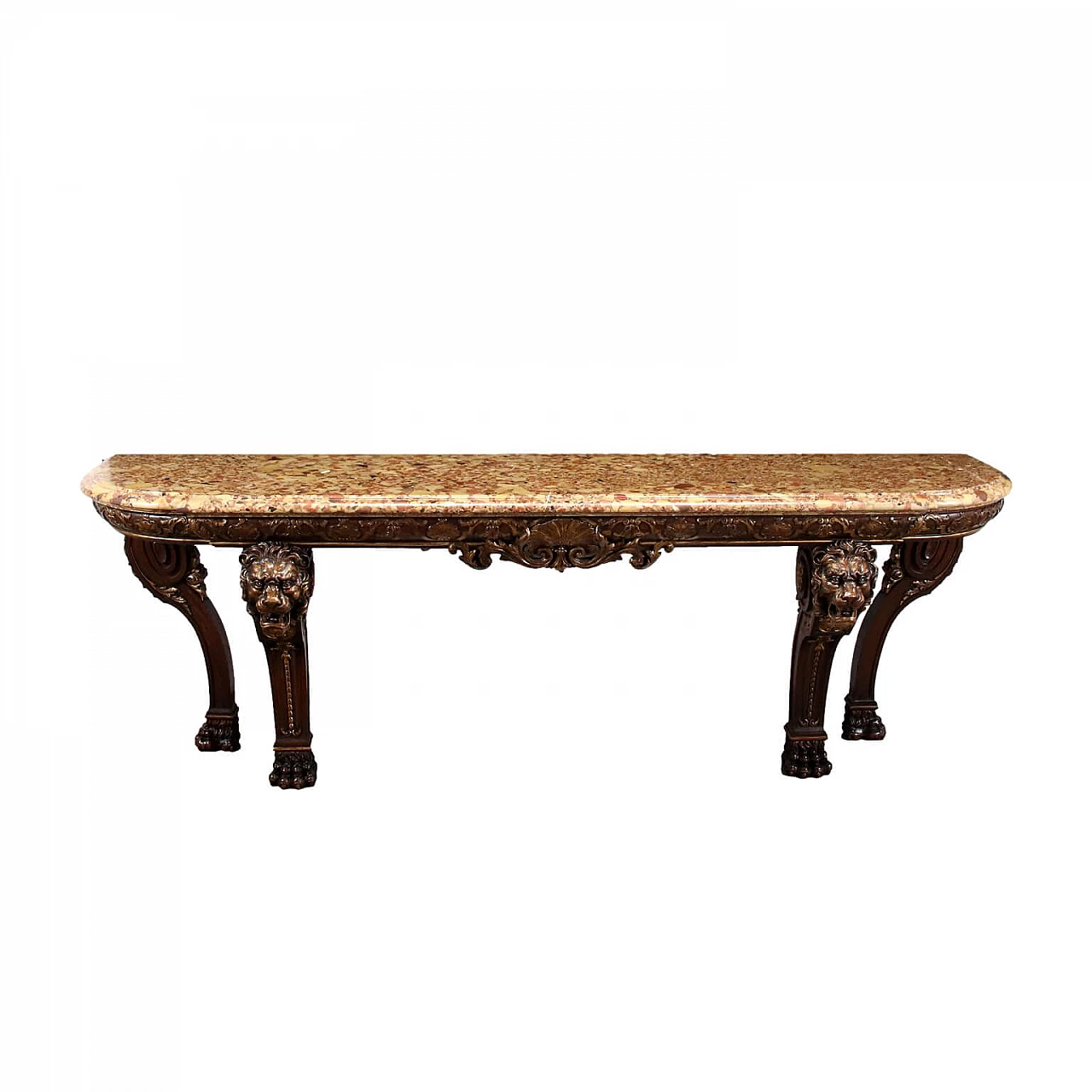 Neoclassical oak console table with breccia top, 19th century 1
