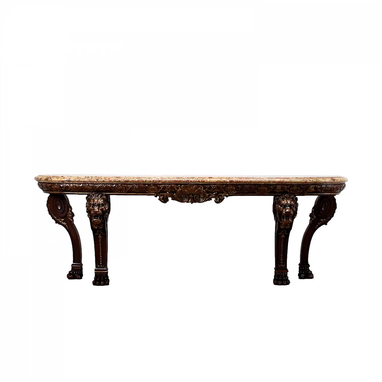 Neoclassical oak console table with breccia top, 19th century 2