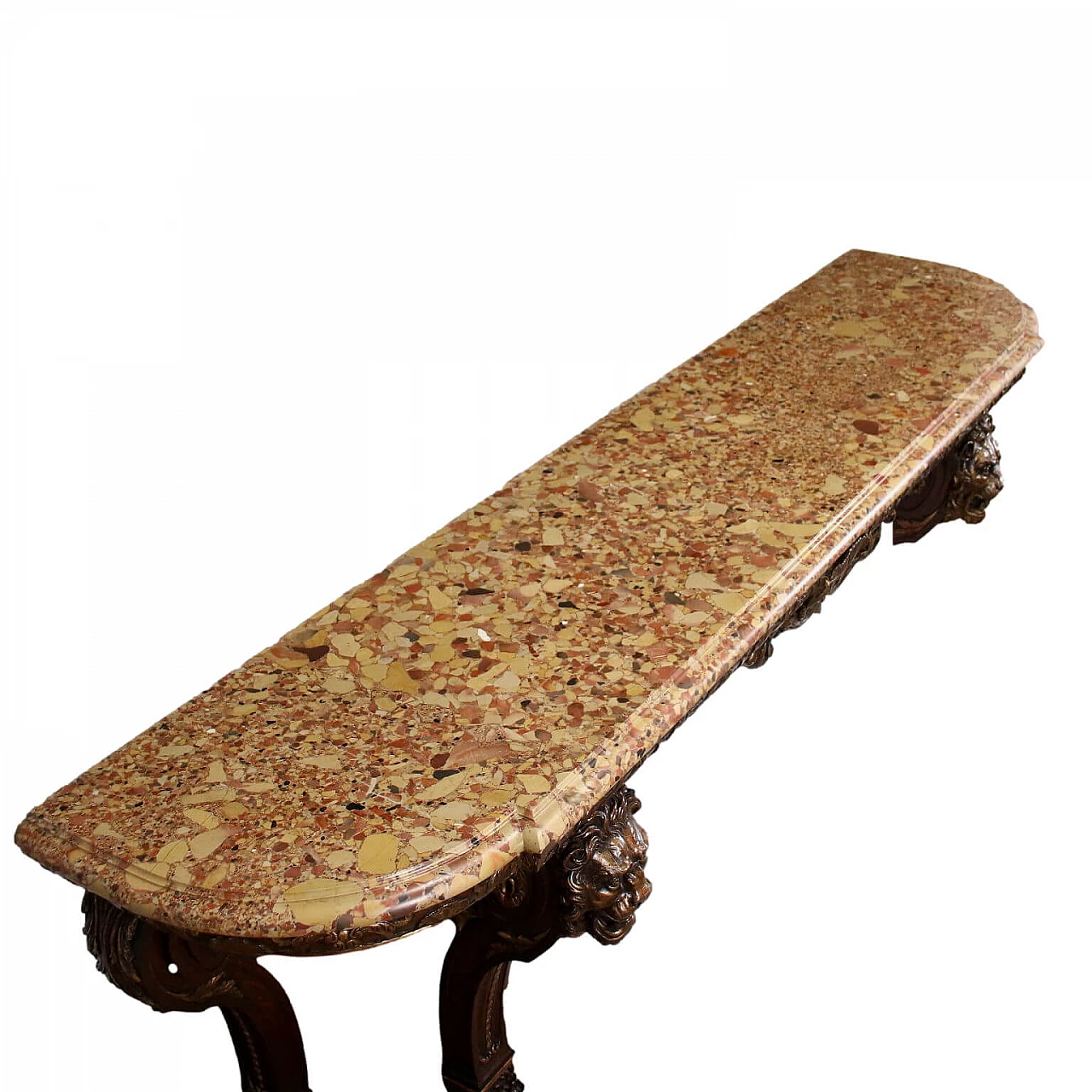 Neoclassical oak console table with breccia top, 19th century 3