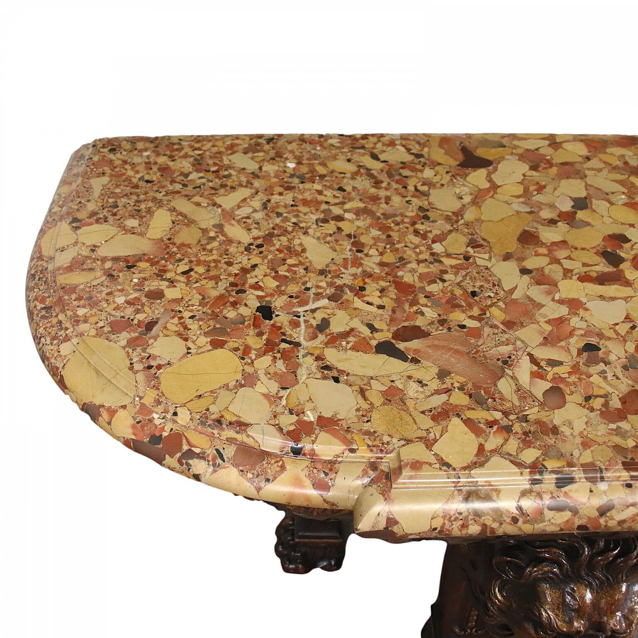 Neoclassical oak console table with breccia top, 19th century 4