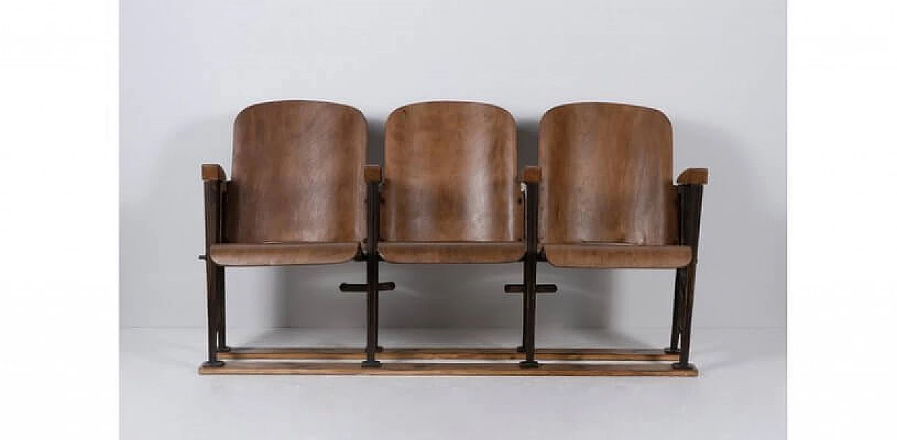 Three-seater row oak armchairs, 1940s 7