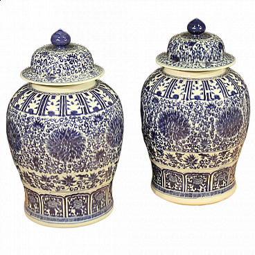 Pair of glazed and painted ceramic oriental potiches, 1960s