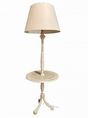 Cherry wood floor lamp with integrated coffee table, 2000s