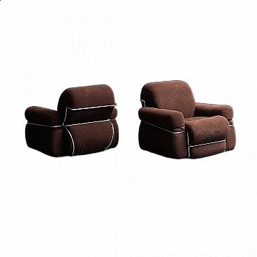 Pair of brown fabric and tubular metal armchairs, 1970s
