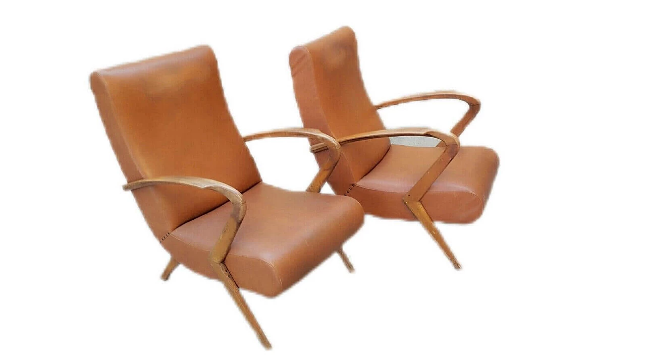 Pair of solid cherry wood armchairs attributed to Paolo Buffa, 1950s 1