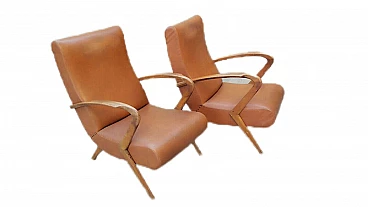 Pair of solid cherry wood armchairs attributed to Paolo Buffa, 1950s