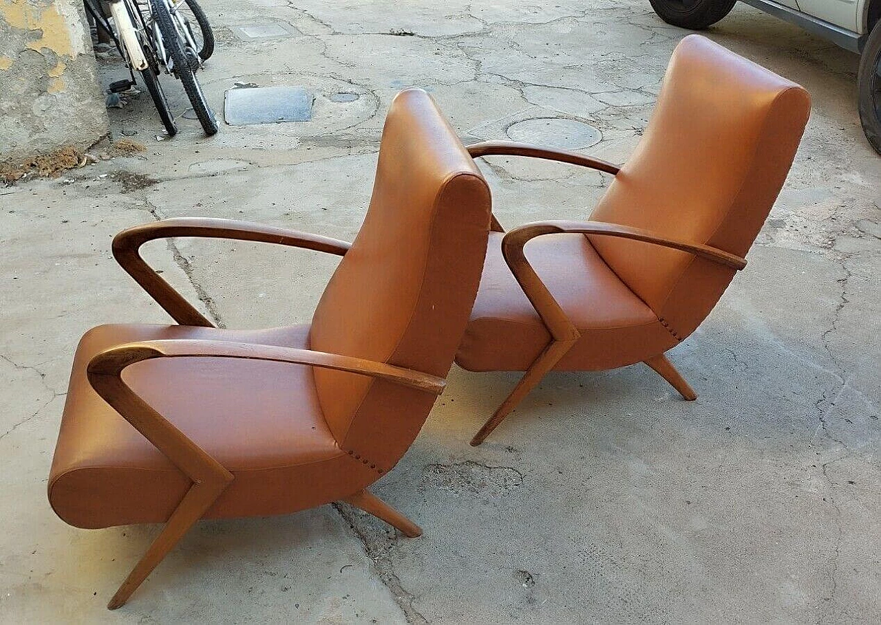Pair of solid cherry wood armchairs attributed to Paolo Buffa, 1950s 3