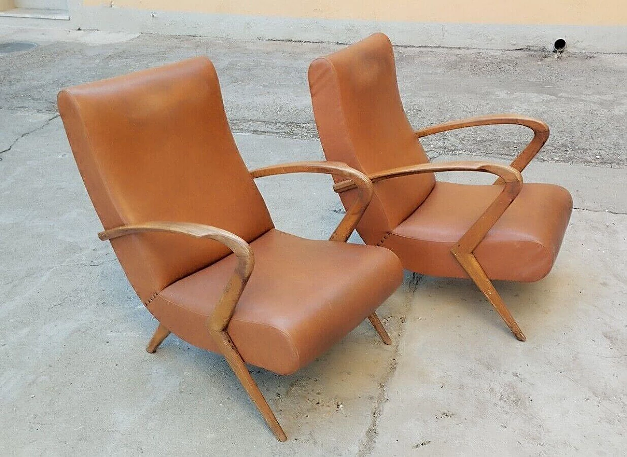 Pair of solid cherry wood armchairs attributed to Paolo Buffa, 1950s 4