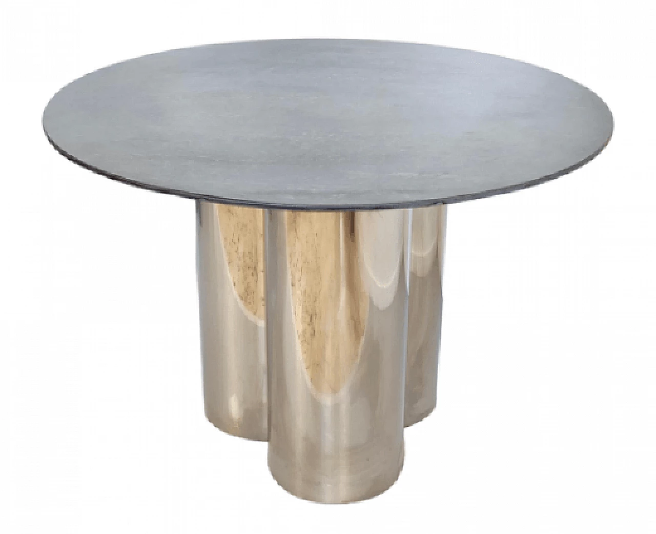 Round steel table with green marble top, 1970s 1