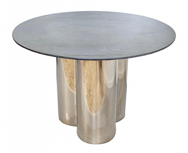 Round steel table with green marble top, 1970s