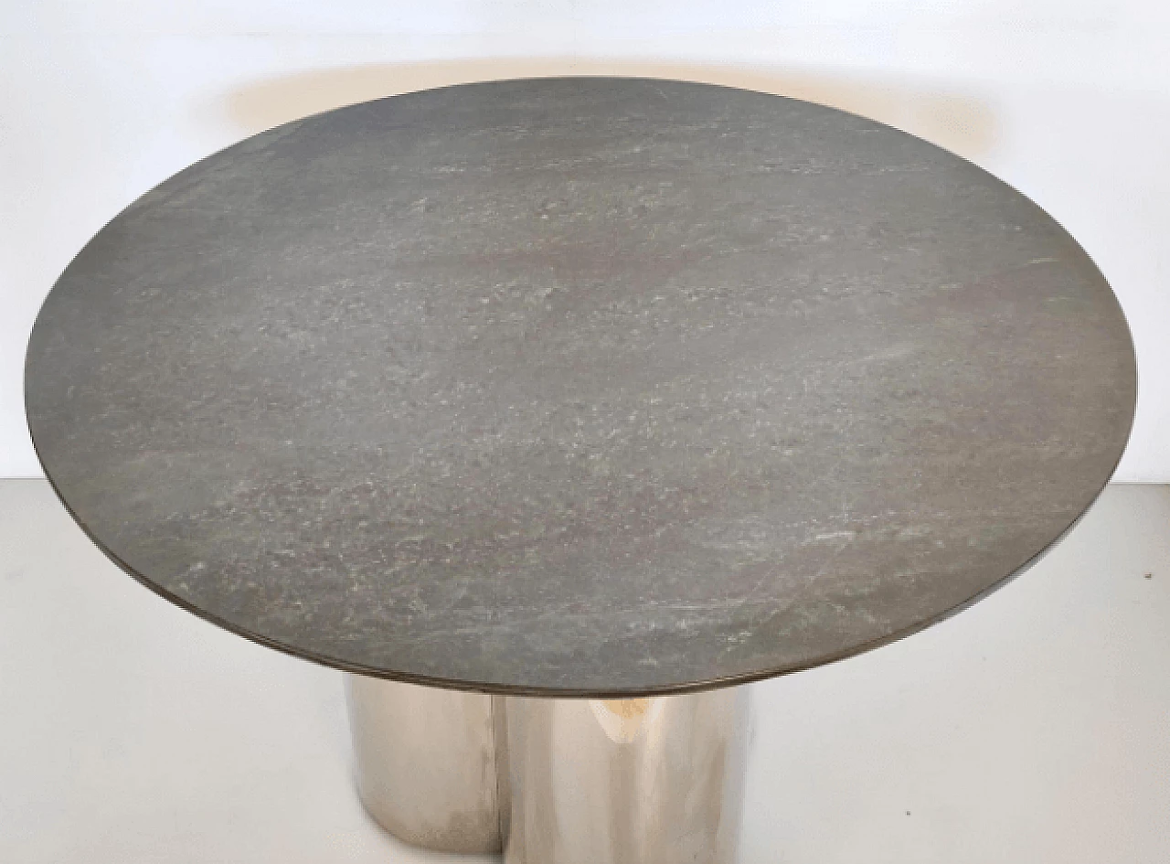 Tavolo rotondo in acciaio con piano in marmo verde, anni '70 7
