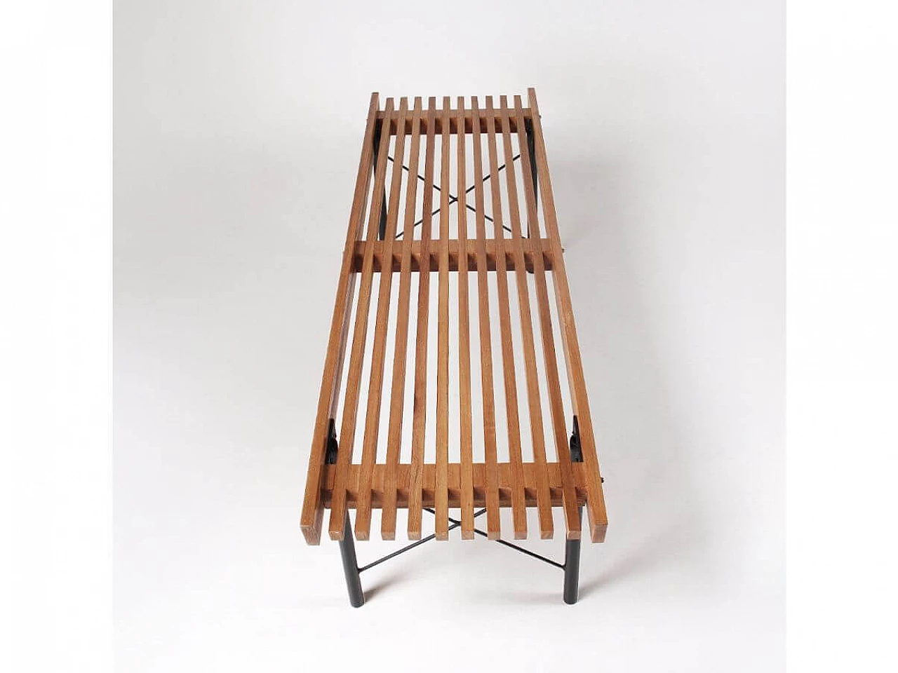 Panca in ferro verniciato nero e legno, anni '60 4