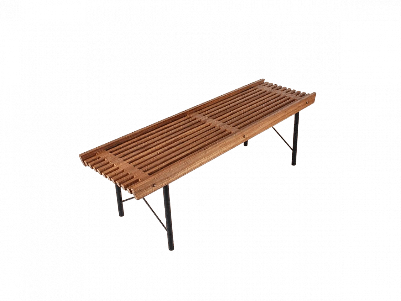 Panca in ferro verniciato nero e legno, anni '60 7