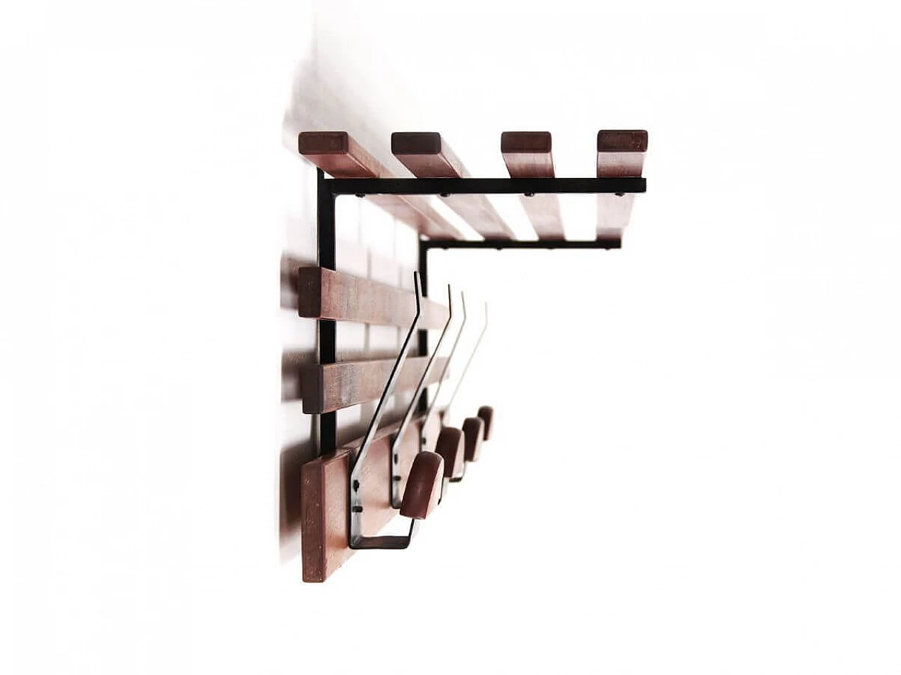 Appendiabiti da parete in legno e metallo con cappelliera, anni '60 4