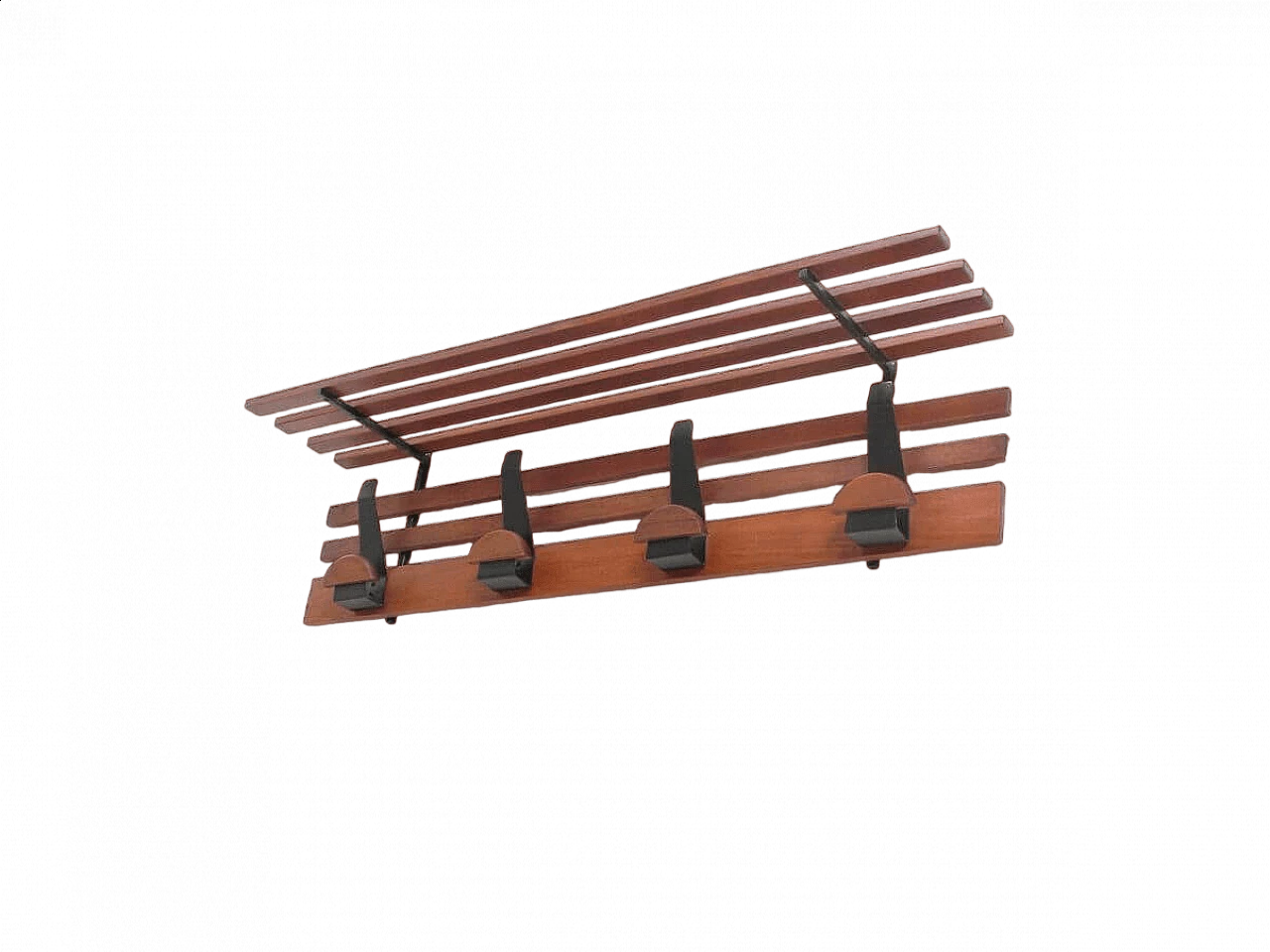 Appendiabiti da parete in legno e metallo con cappelliera, anni '60 8