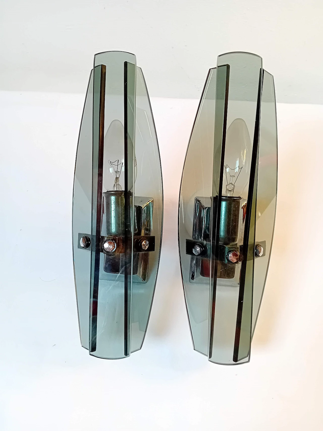 Pair of smoked glass wall sconces, 1970s 1