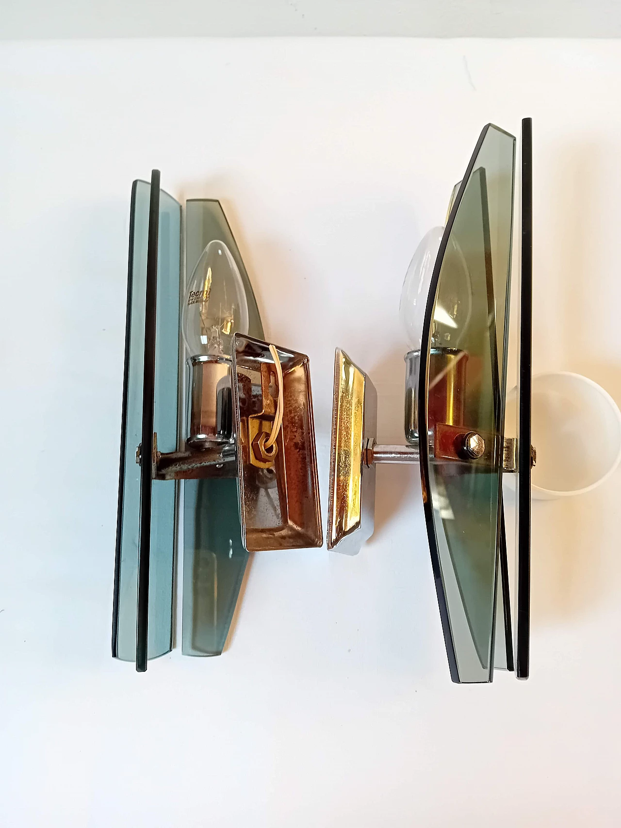 Pair of smoked glass wall sconces, 1970s 2