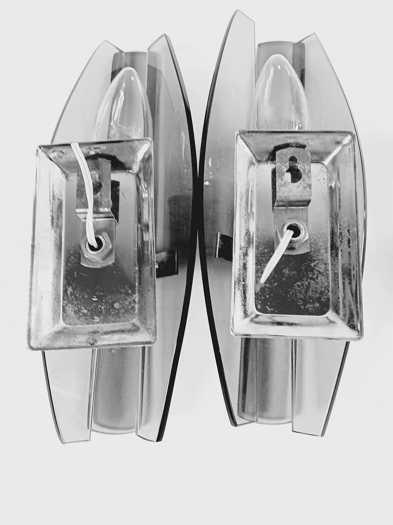 Pair of smoked glass wall sconces, 1970s 3