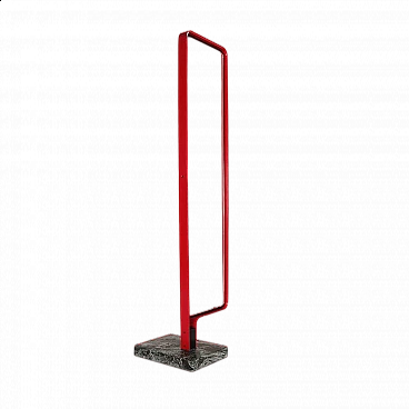 Red lacquered metal and marble floor mirror, 1980s