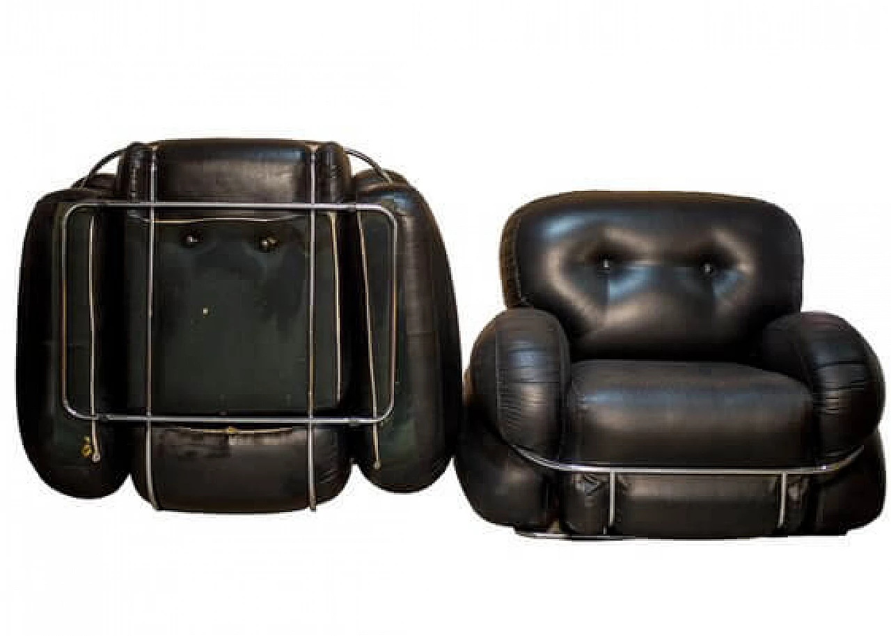 Pair of Okay armchairs in skai and steel by Adriano Piazzesi for Studio Tre D, 1970s 2