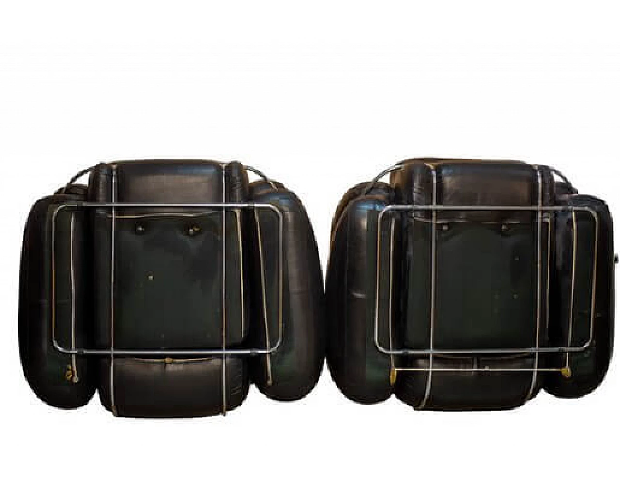 Pair of Okay armchairs in skai and steel by Adriano Piazzesi for Studio Tre D, 1970s 3