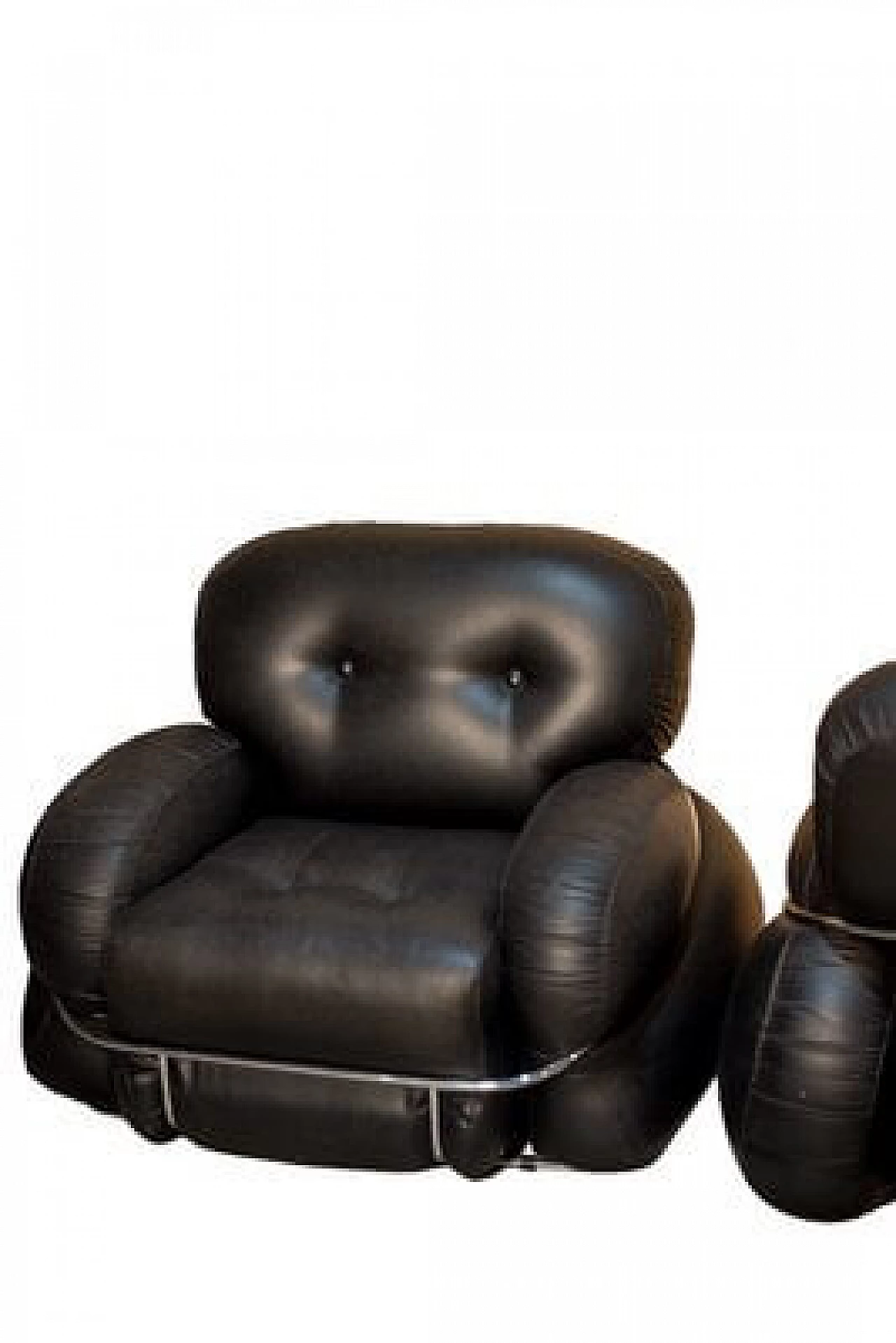 Pair of Okay armchairs in skai and steel by Adriano Piazzesi for Studio Tre D, 1970s 4