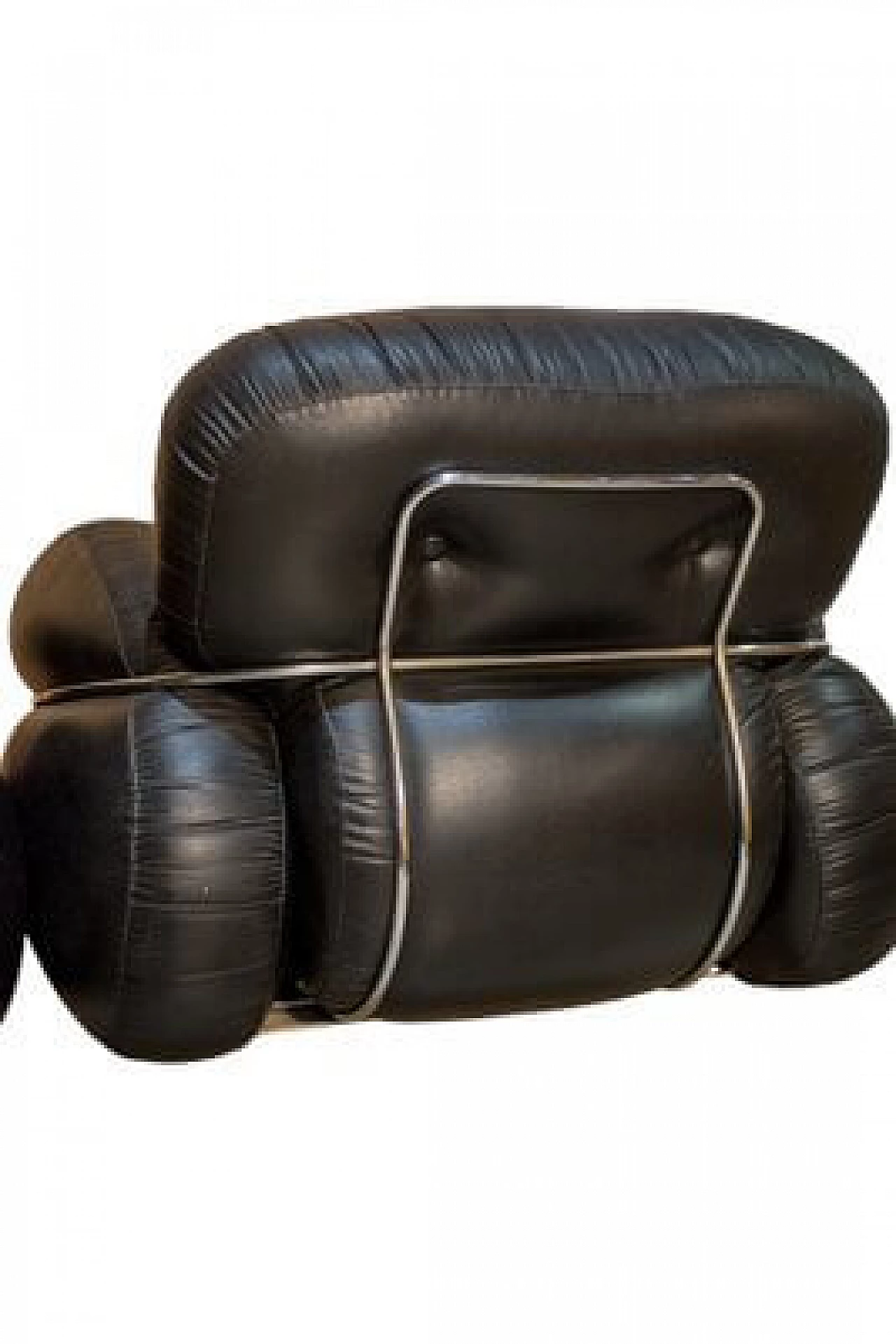 Pair of Okay armchairs in skai and steel by Adriano Piazzesi for Studio Tre D, 1970s 7