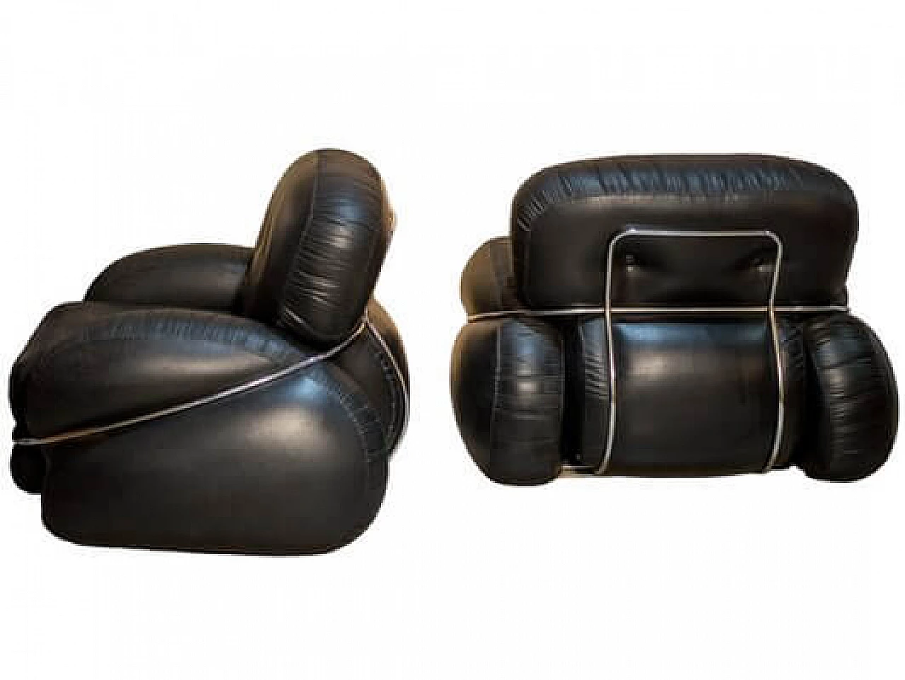 Pair of Okay armchairs in skai and steel by Adriano Piazzesi for Studio Tre D, 1970s 8