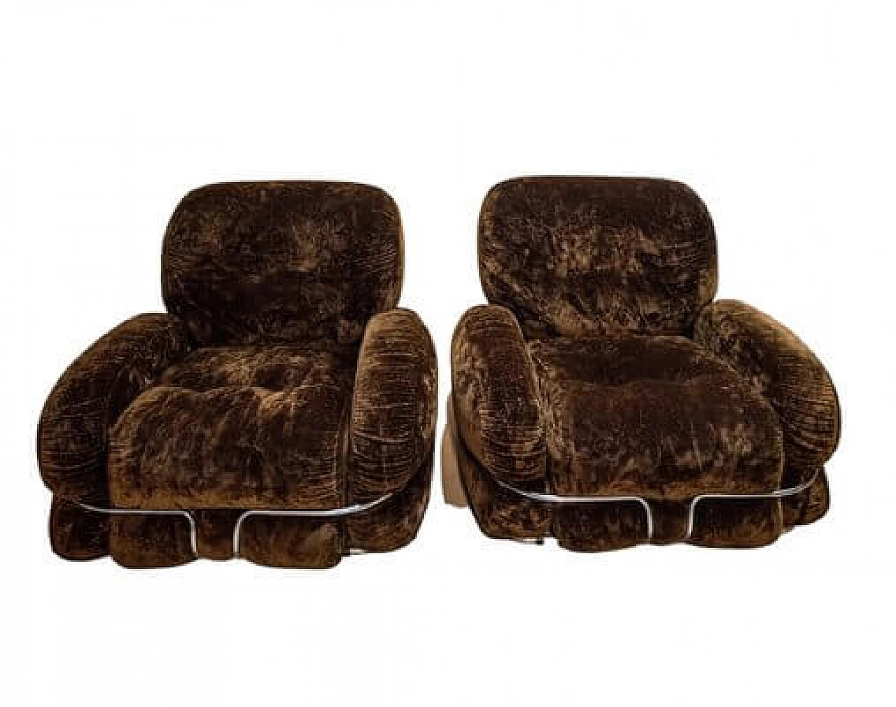 Pair of Okay armchairs in coffee-coloured velvet by Adriano Piazzesi, 1970s 1