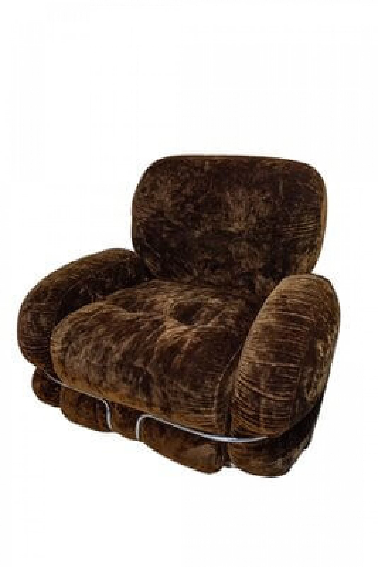 Pair of Okay armchairs in coffee-coloured velvet by Adriano Piazzesi, 1970s 4