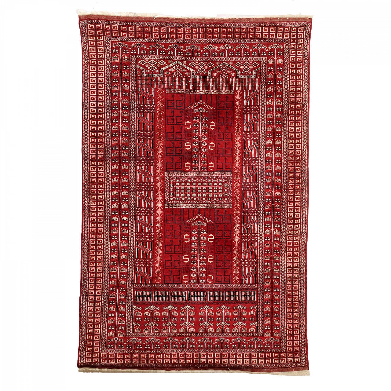 Pakistani red wool and cotton Bukhara rug 1