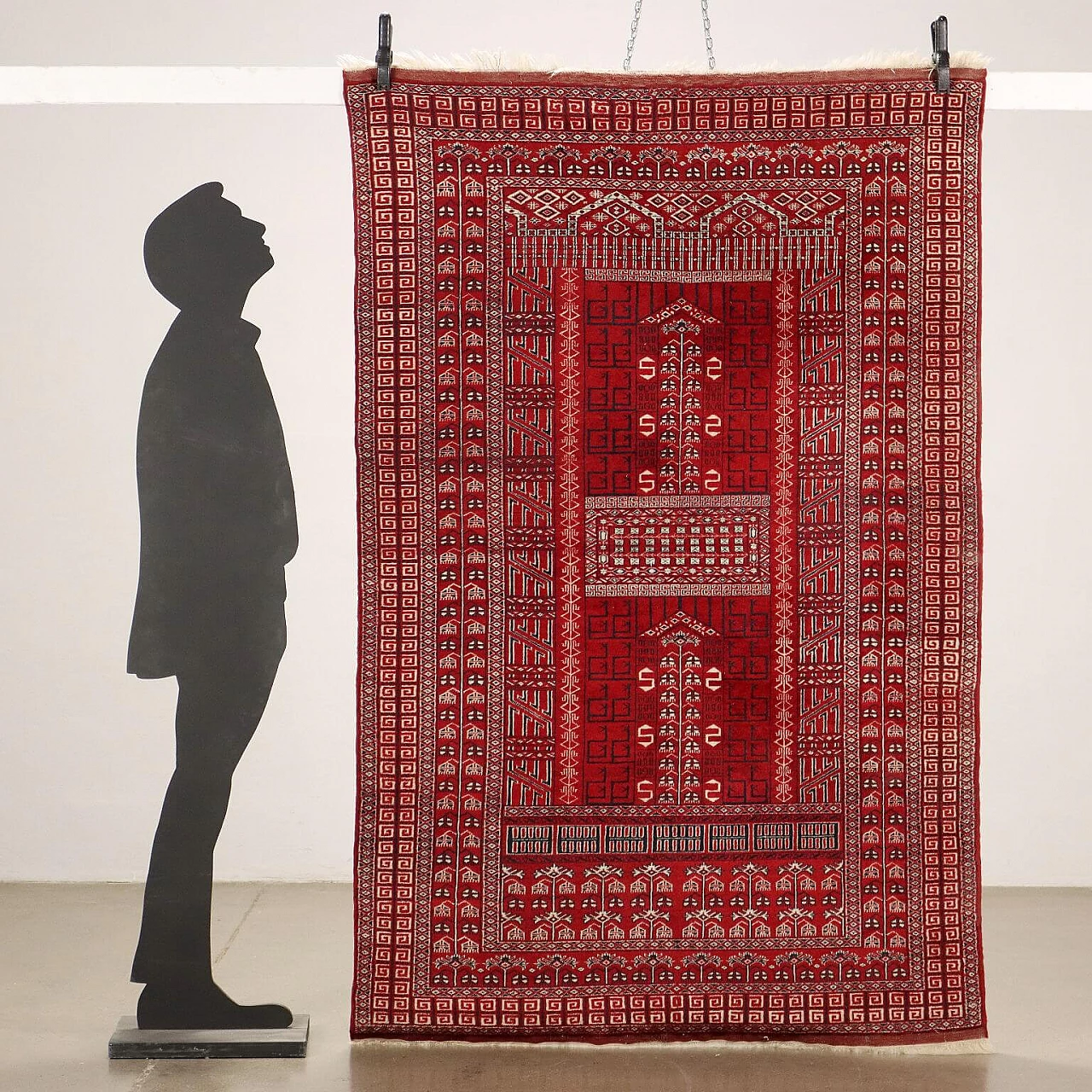 Tappeto Bukhara pakistano rosso in lana e cotone 2