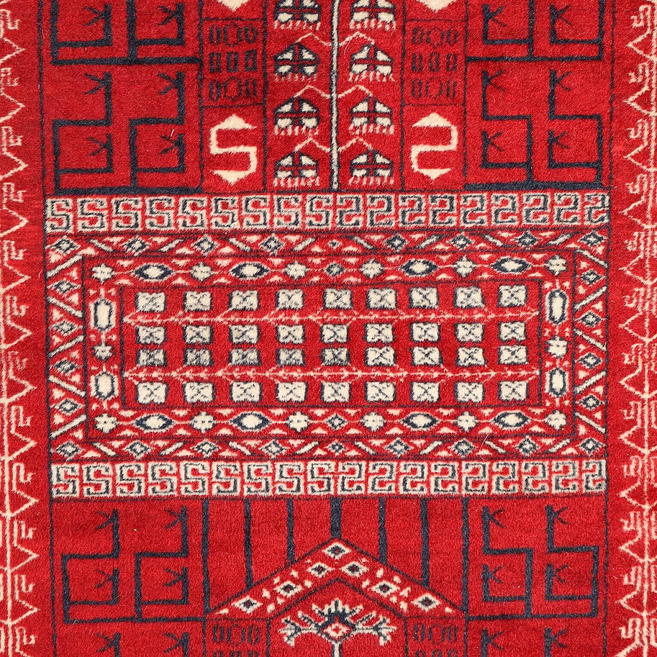 Tappeto Bukhara pakistano rosso in lana e cotone 4