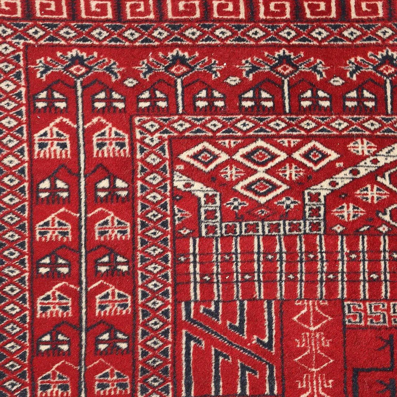 Pakistani red wool and cotton Bukhara rug 5