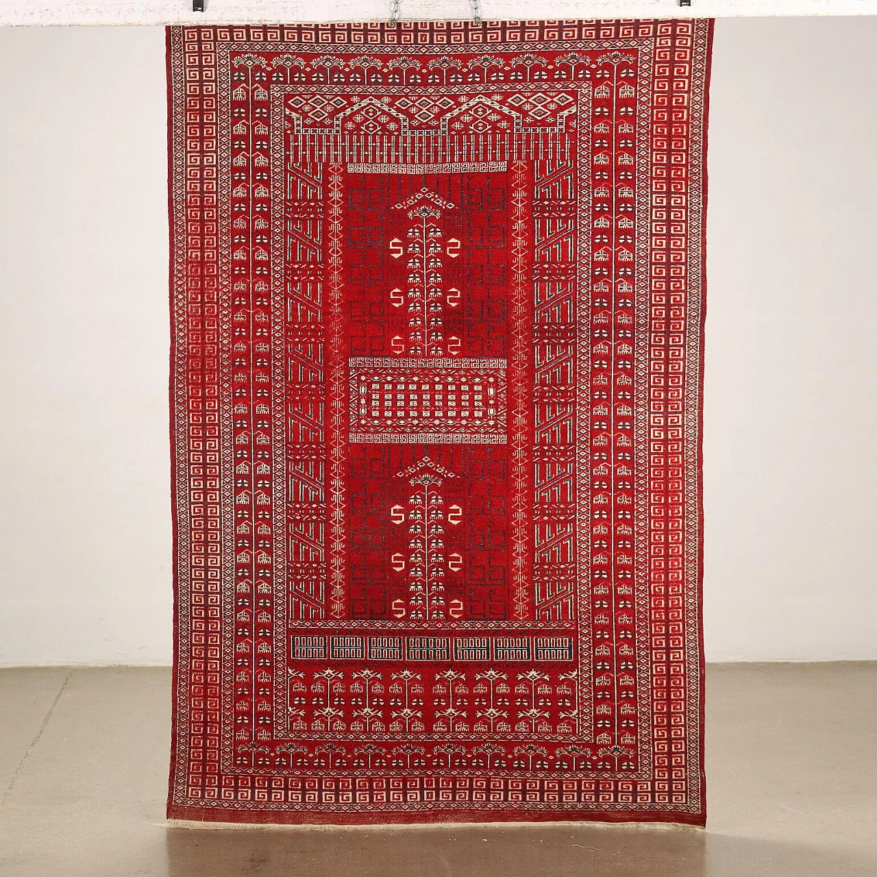 Pakistani red wool and cotton Bukhara rug 7