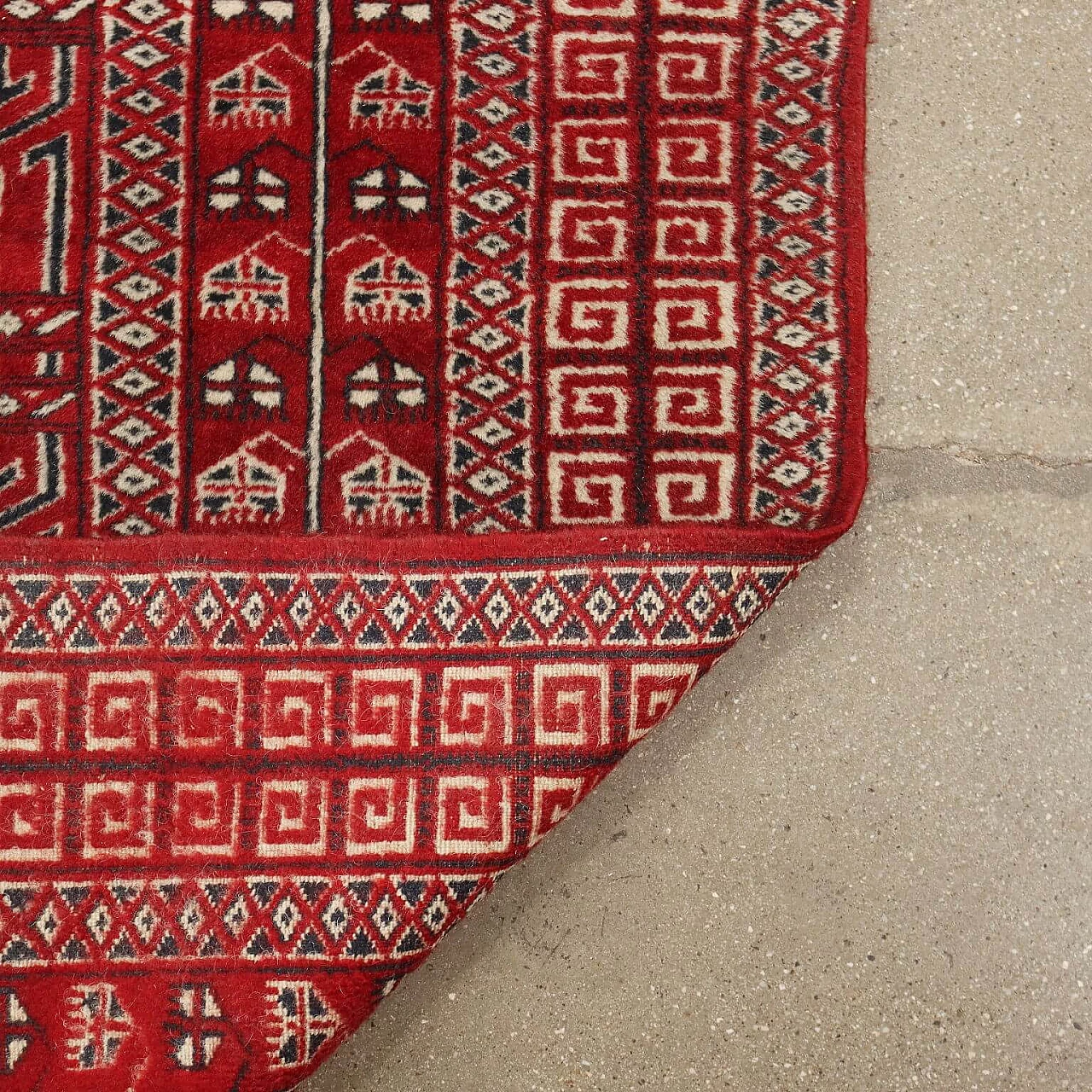 Pakistani red wool and cotton Bukhara rug 8