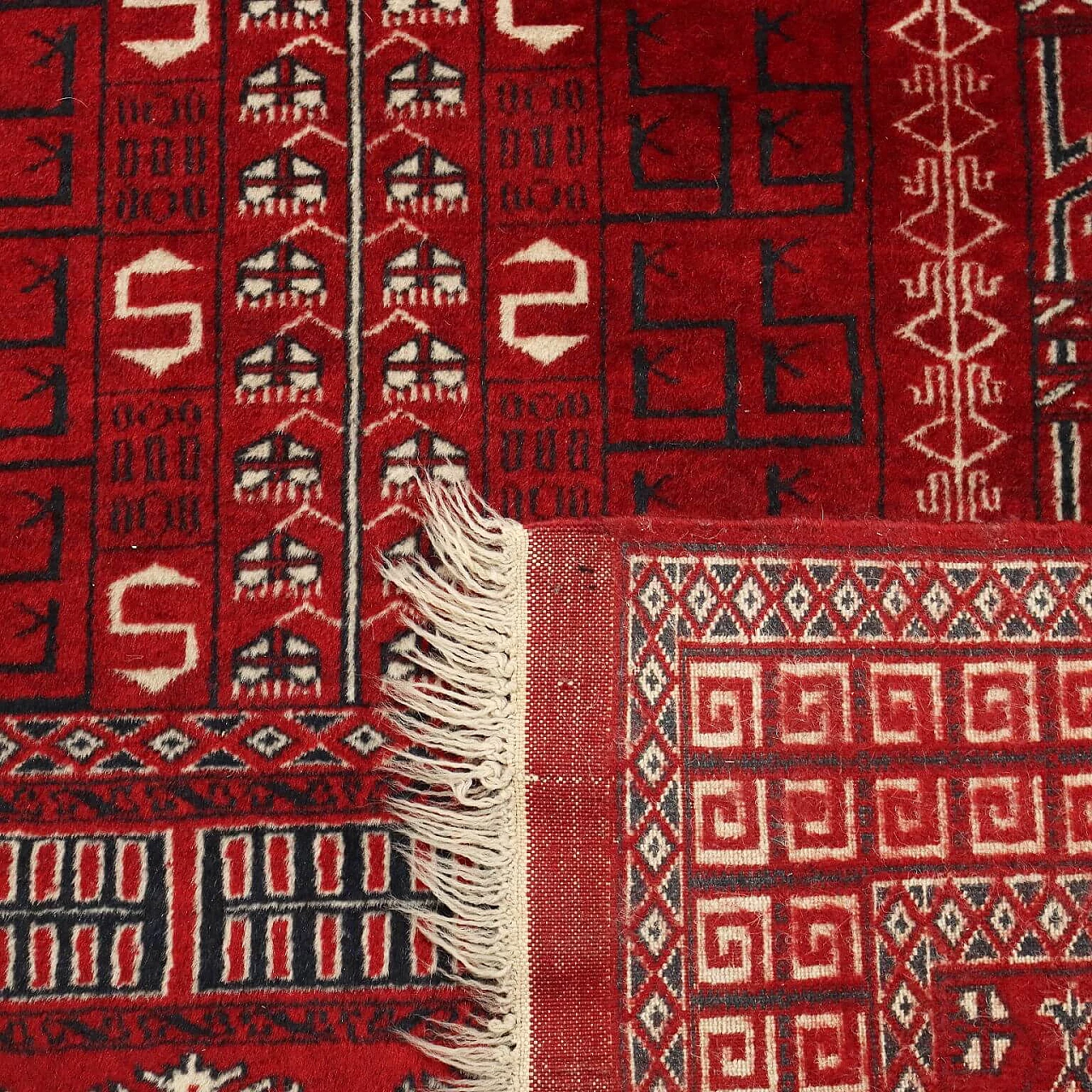 Pakistani red wool and cotton Bukhara rug 9