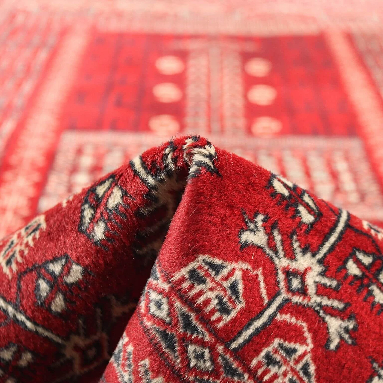 Pakistani red wool and cotton Bukhara rug 10