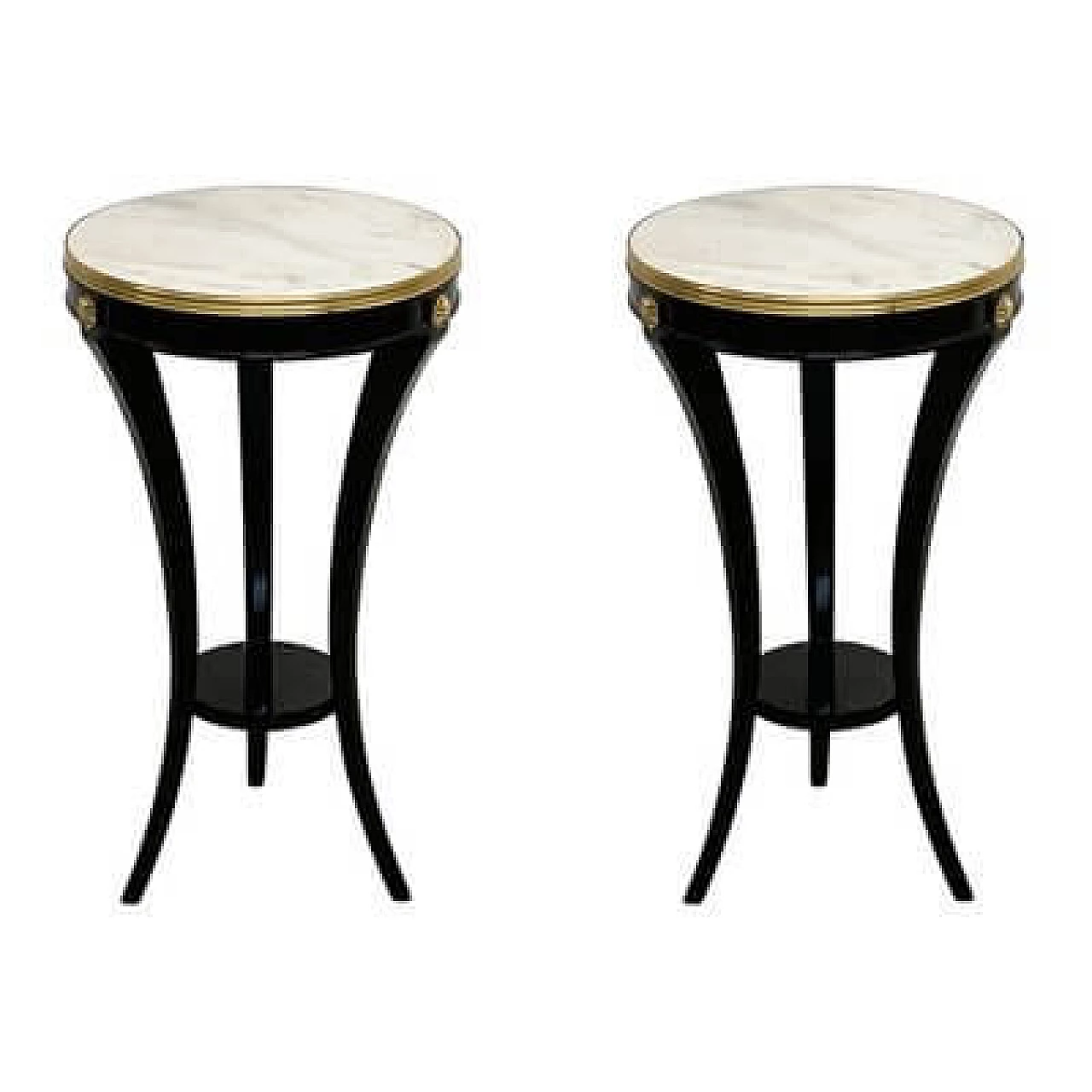 Pair of wooden side tables with marble top, 1990s 1