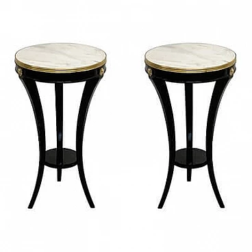 Pair of wooden side tables with marble top, 1990s