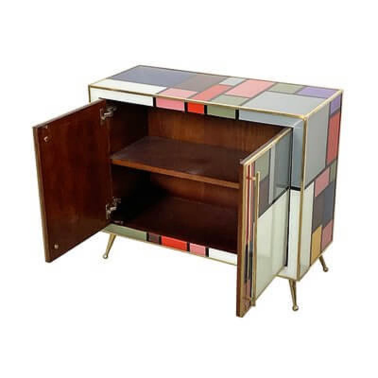 Sideboard with wooden frame and multicoloured Murano glass covering, 1980s 6